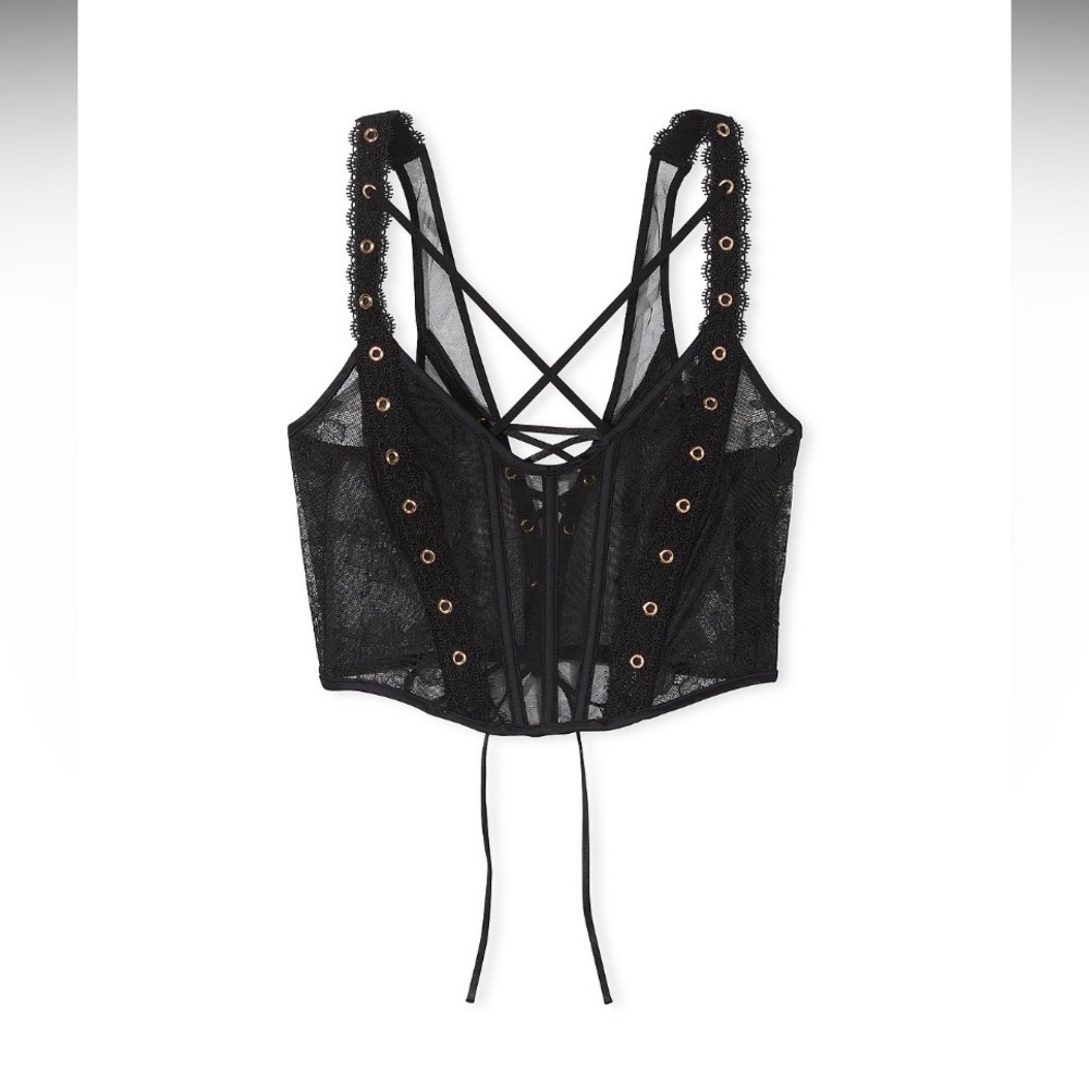 Victoria’s Secret Corset Top S Black Lace Grommet Strappy Festival NWT - Picture 4 of 7